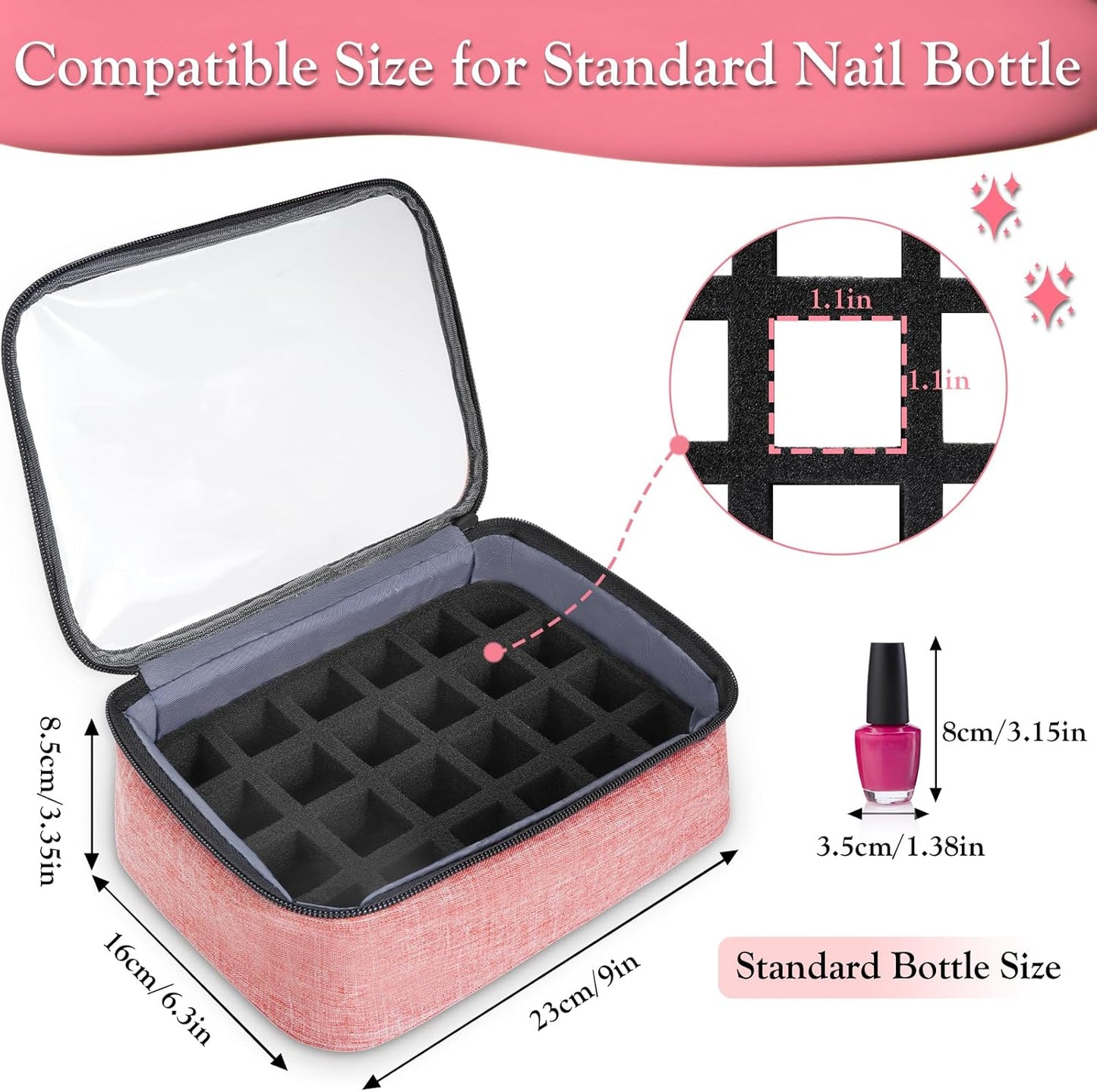 Nail Polish Organizer - Holds 72 Bottles | Large Carrying Case with 3 Removable Pouches & 4 Zippered Pockets for Manicure Tools