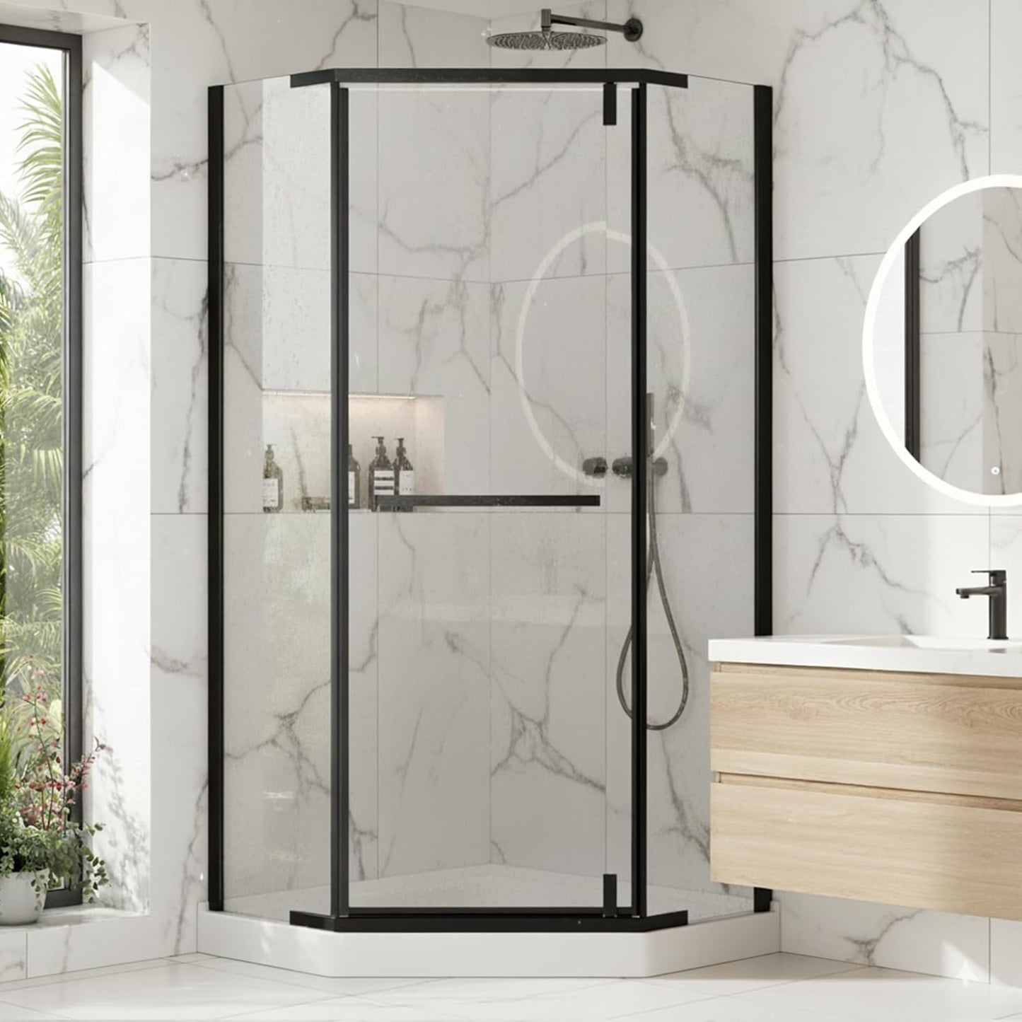 Frameless Neo-Angle Corner Shower Door - 36"W x 72"H, 6mm Clear Tempered Glass, Matte Black Aluminum