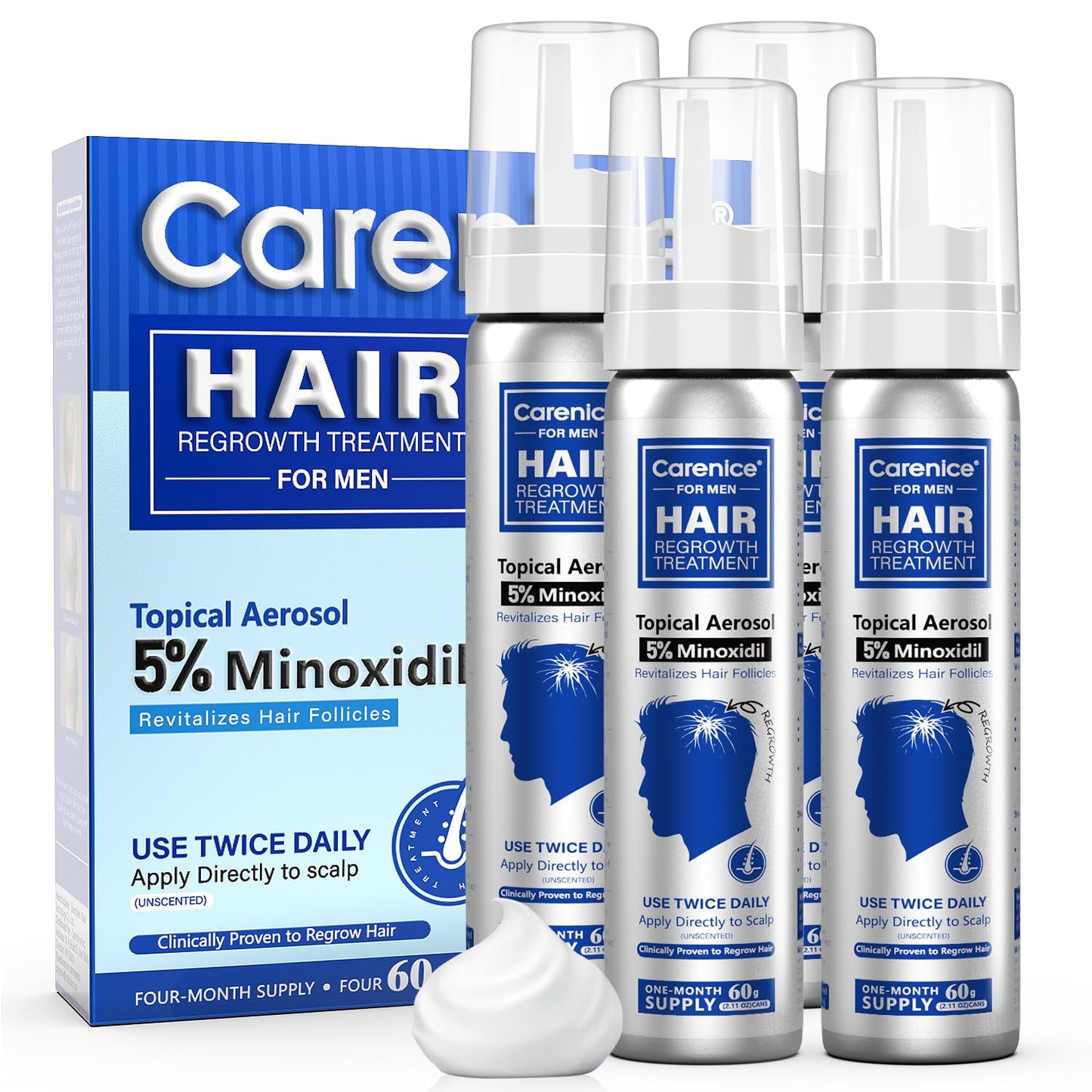 Minoxidil Foam for Men - 5% Hair Growth Treatment with Biotin | Unscented, 4.22oz, 2 Month Supply