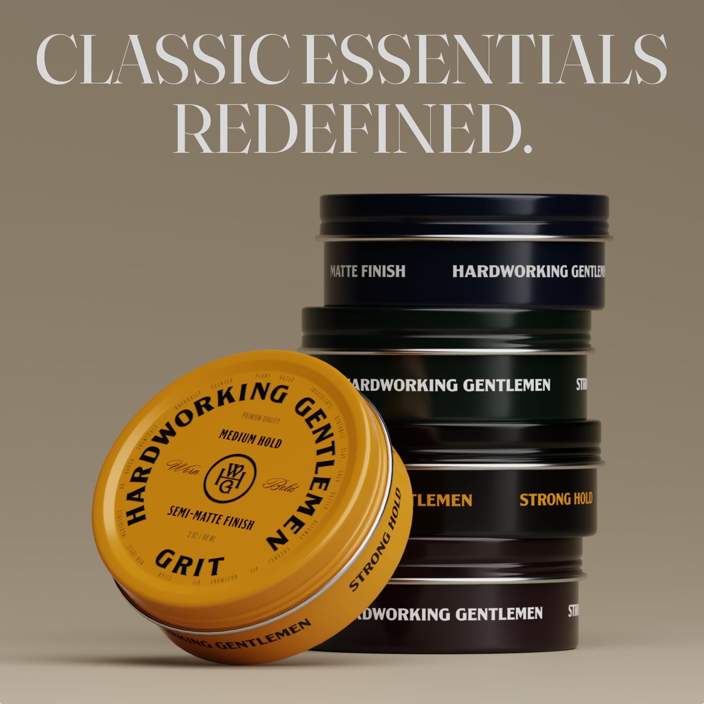Hardworking Gentlemen Medium Hold GRIT Hair Styling For Men, Semi-Matte Finish, Holds All Day, Satural Texture & Reworkable Style, 3 oz - Made in the USA