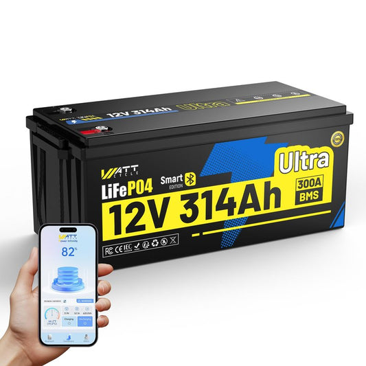 WattCycle 12V 314Ah LiFePO4 Battery, Lithium Battery 12V 300A BMS, IP65 Marine Batteries, Lithium RV Batteries Built-in Bluetooth, Perfect for RV, Marine, Solar, Off-Grid, Home Energy Storage