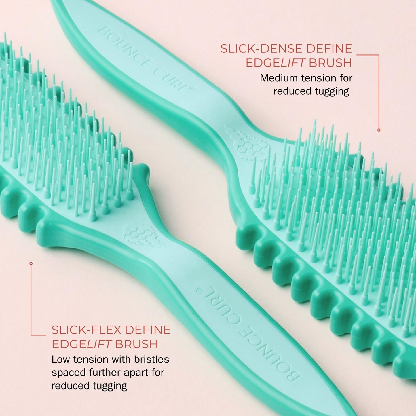 Bounce Curl Slick-Dense Define EdgeLift Brush – Medium-Density Curl Defining & Detangling Brush with Soft-Flex Tips for Color-Treated, Lightly Damaged Hair – Wavy, Curly, Coily, Fine to Coarse - Teal