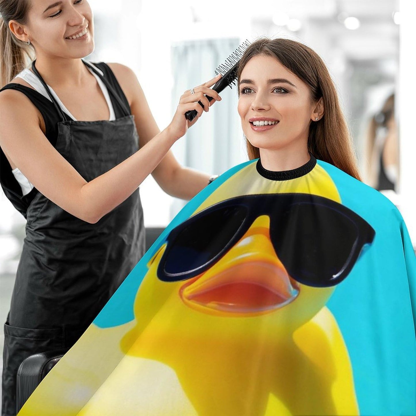 Fashion Barber Cape Unisex Hair Cutting Cape with Adjustable Closure Cute Rubber Ducky with Sunglasses Yellow Blue