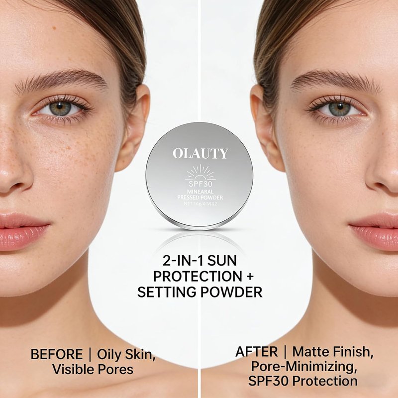 Mineral Powder Foundation SPF 30+ - 4-in-1 Pressed Powder for Face | Light-to-Medium Full Coverage, Matte Finish