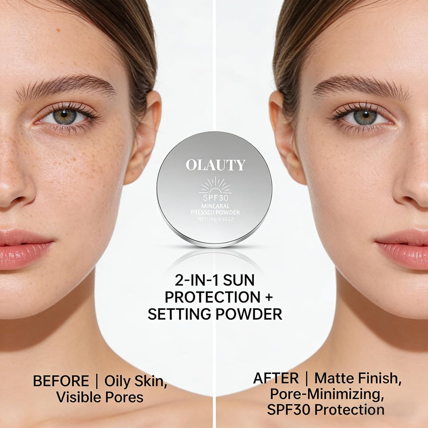 Mineral Powder Foundation SPF 30+ | 4-in-1 Pressed Sunscreen Compact for Face, Natural Ivory, Matte Finish