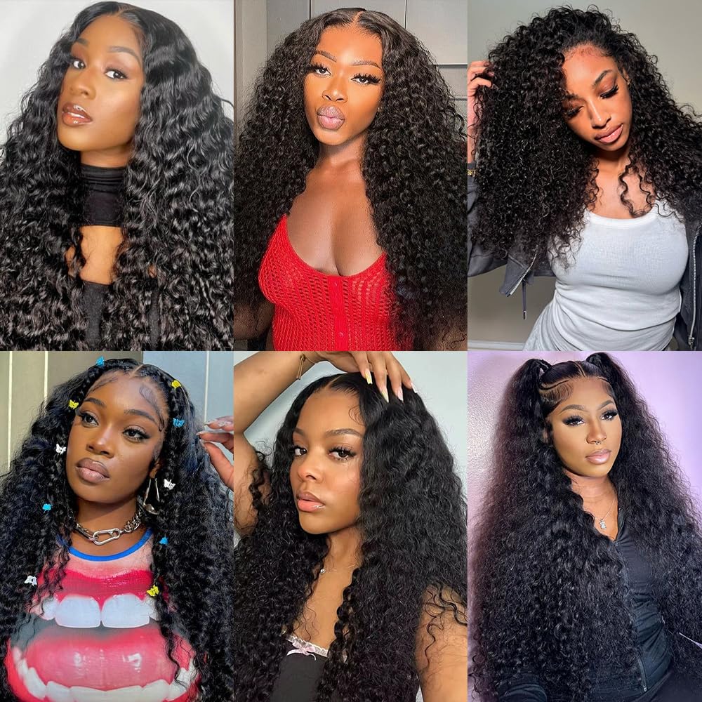 Human Hair Bundles Deep Wave 12 14 16 Inch Curly Bundles Human Hair 100% Unprocessed Brazilian Virgin Hair 3 Bundles For Women Wet and Wavy Quick Weave Hair Bundle Hair Extensions Natural Black
