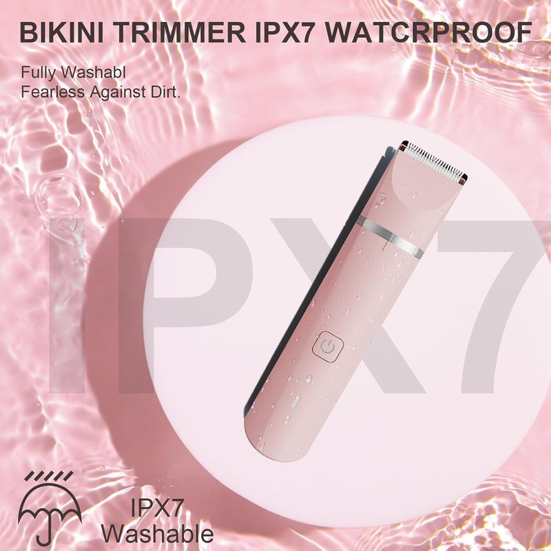 Bikini Trimmer for Women,2 in 1 Personal Elecrtric Razor Shaver Rechargeable with Snap-in Ceramic Blades,Lady Pubic Hair Private Area Legs Arms,Silver Pink