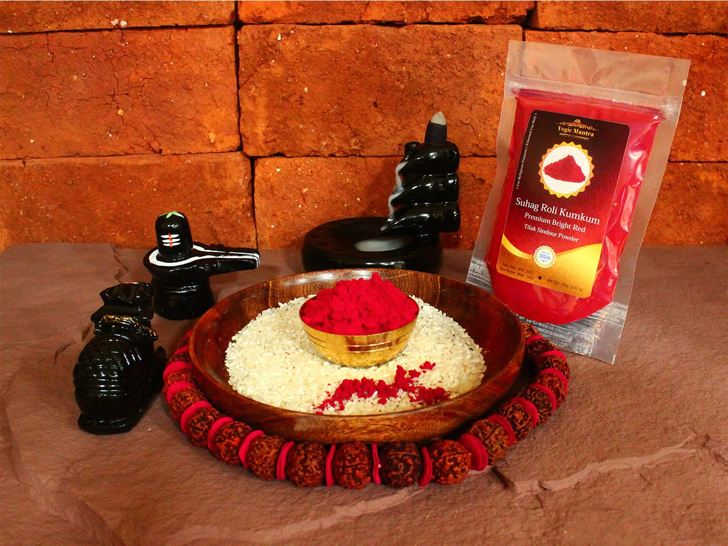 Yogic Mantra Kumkum Powder (100g Resealable Pouch) Bright Red Color Suhag Roli Sindoor Ceremonial Mark Lal Sindur Laxmi Devi Hindu Pooja Bridal Tilak Suhag Tikka Indian Rakhi Puja Religious Ceremony