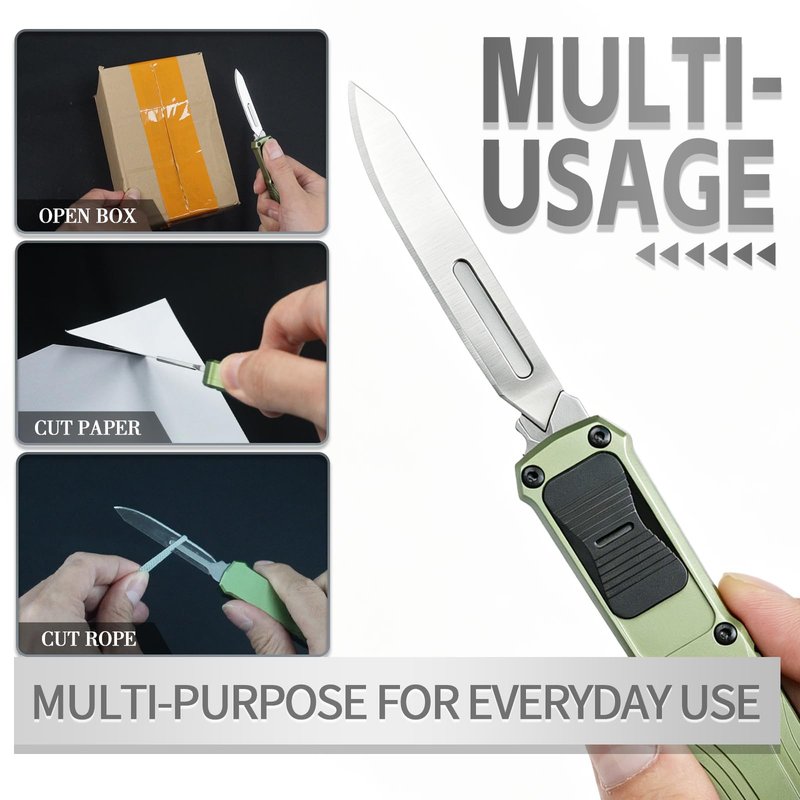 Caressolove EDC Retractable Scalpel Knife, Fast Open Automatic Utility Knife, Auto Box Cutter with 10PCS #23 and 3PCS 0.4mm thick #60 Scalpel Blades