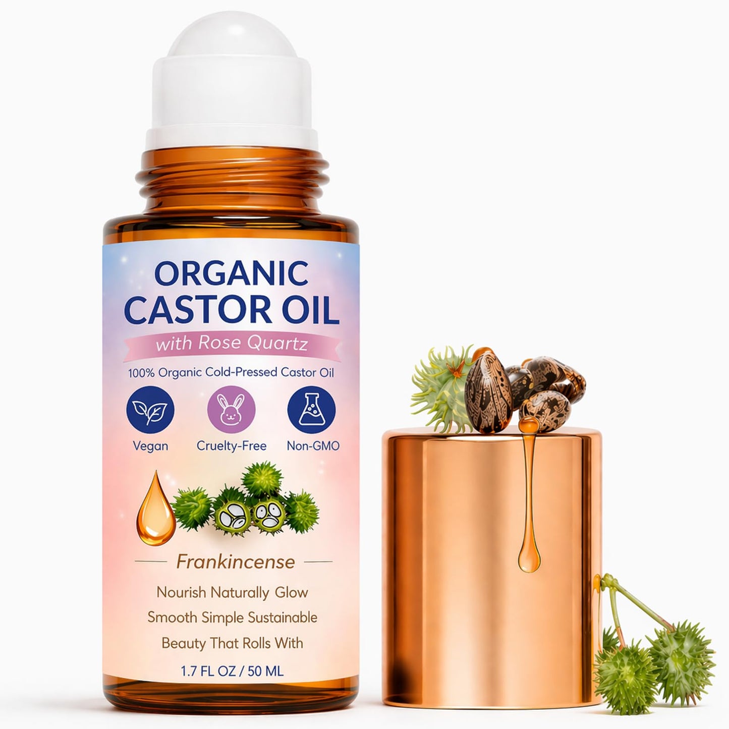 nutracifica Soldaire Organic Castor Oil Roll-On, Cold Pressed, 1.7 Fl Oz
