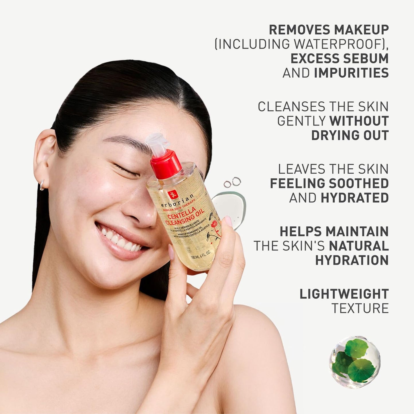 Erborian Cleansing Oil, Gentle Makeup Remover with Centella Asiatica Known for Soothing Properties, Hydrates & Supports Skin Barrier, Korean Skincare