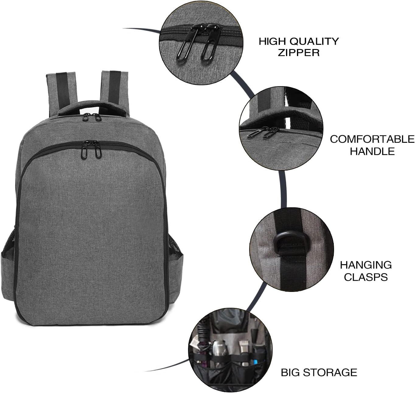 Professional Barber Supplies Backpack - Large Capacity Hair Cutting Tools Bag | Gray, Three Layer Design