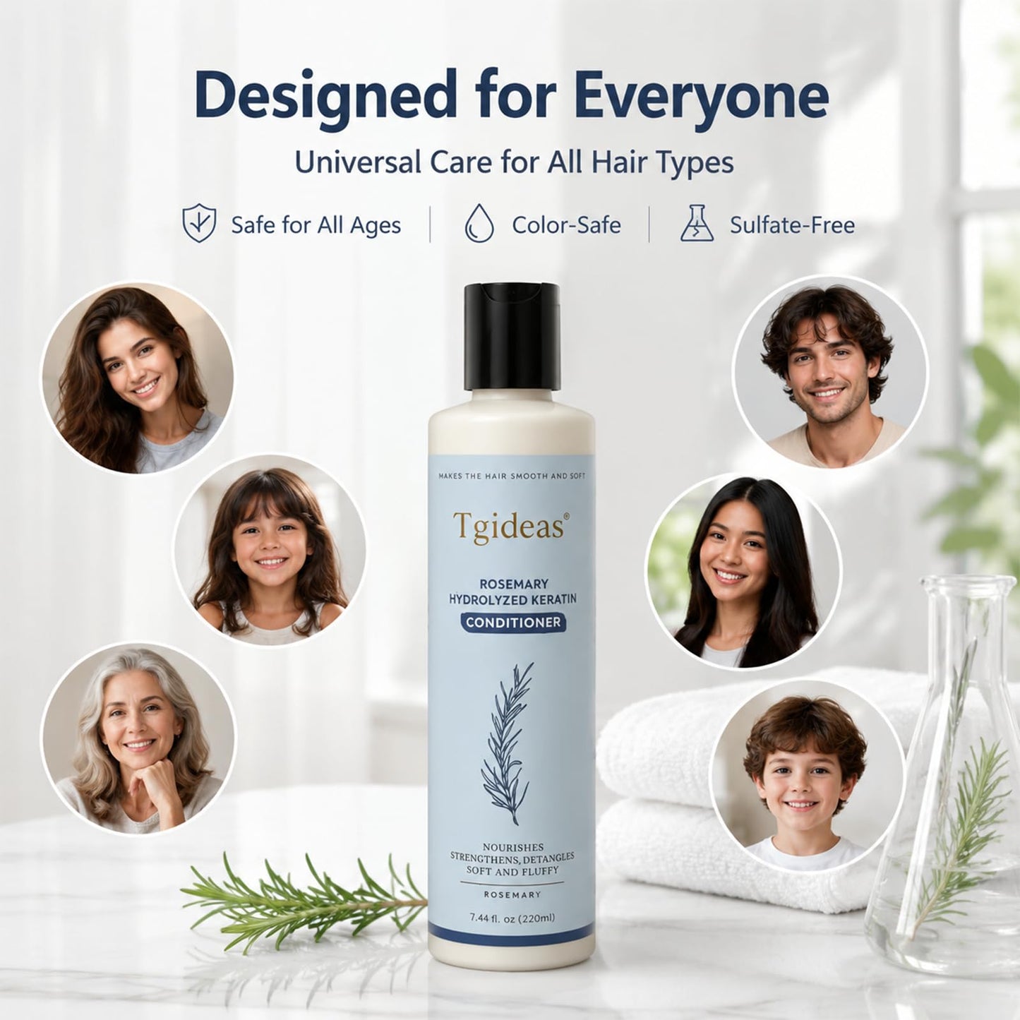 Tgideas Rosemary Hair Conditioner for Women and Men - Natural Hydrolyzed Keratin Infused Detangling & Hydrating Conditioner to Increase Manageability, 7.4 fl.oz