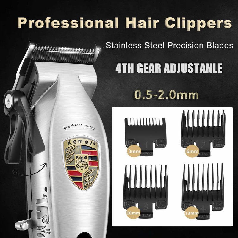 KEMEI Hair Clippers for Men Professional, Barber Clippers for Hair Cutting & Grooming, Cordless Beard Trimmer with Charging Base LED Display KM-2230 Silver
