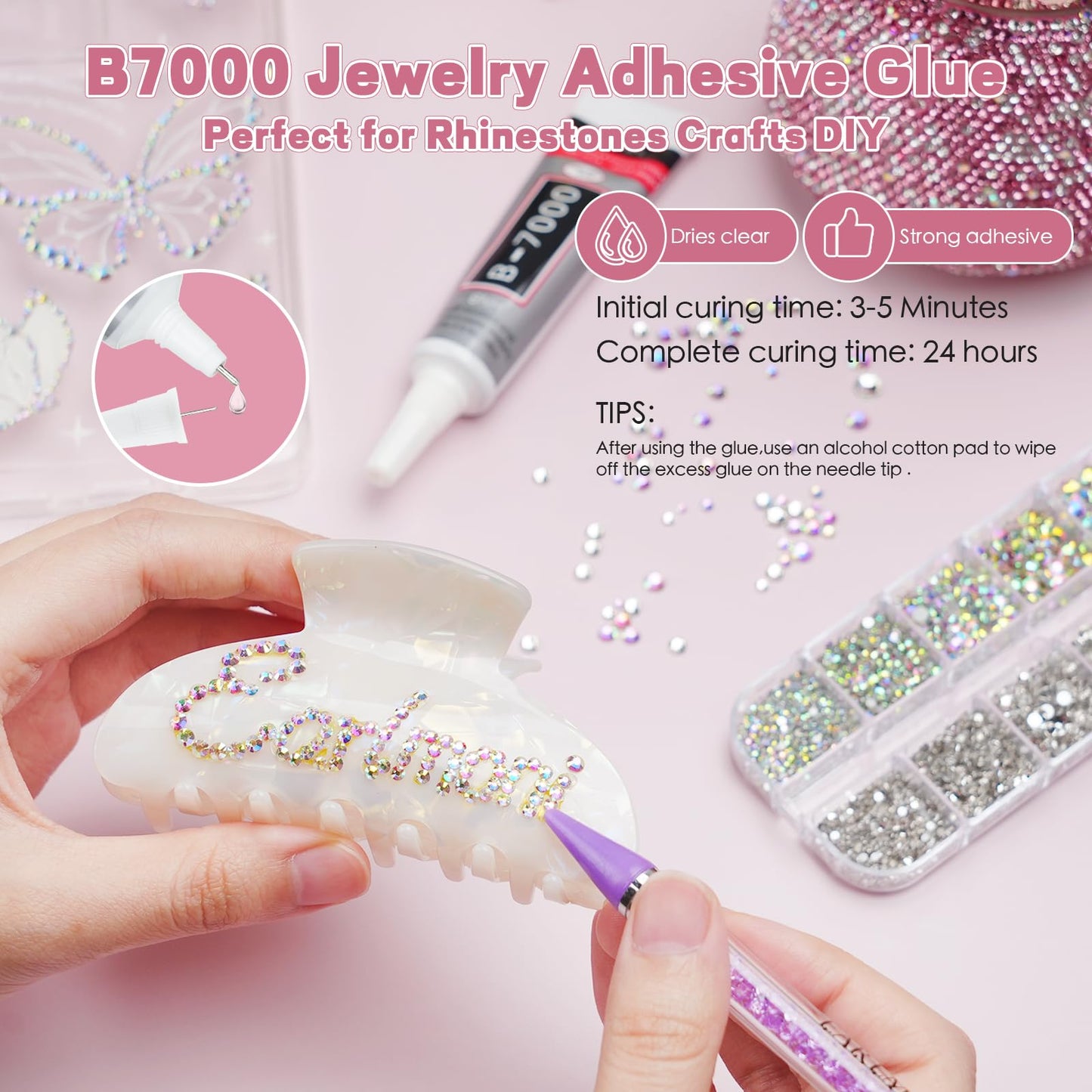 5200PCS Silver & AB Flatback Rhinestones for Crafts, EARLMONI Iridescent Crystal Rhinestone Bedazzling Kit with B7000 Jewelry Glue Rhinestone Picker Tool for Nail Art Makeup Face Clothing Shoes DIY