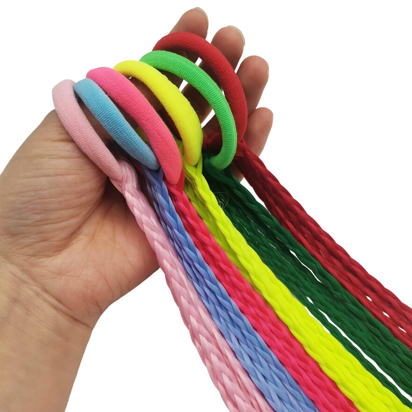 6-Pack 16-Inch Solid Color Braided Hair Extensions for Women – Elastic Tie-On Synthetic Braids – Cute Ponytail Hairpieces – Easy to Wear for Daily Styling, Parties & Gifts