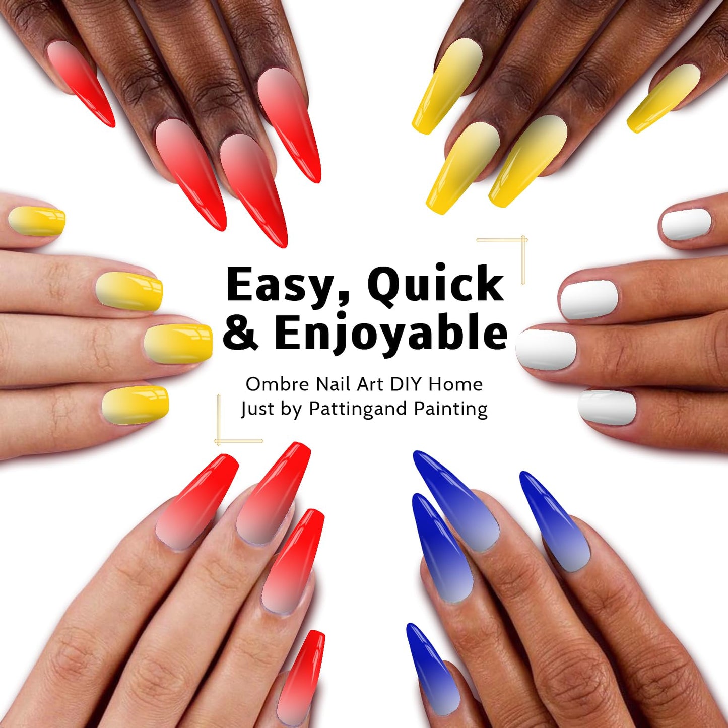 Karroy Sponge Pat Gel Nail Polish Palette, Blue Red Yellow White 4 Colors Primary Blending Ombre Gel Polish Gradient Painting Nails Art, No Wipe, UV/LED Cured (4 Colors A)
