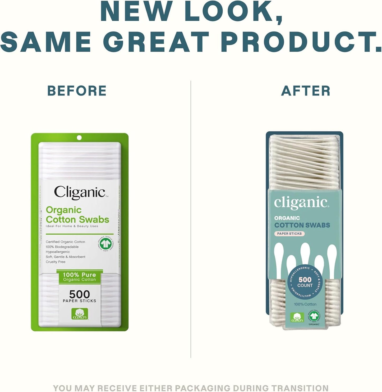 Organic Cotton Swabs - 500 Count | Pure Natural, Chlorine-Free, Hypoallergenic & Soft Buds