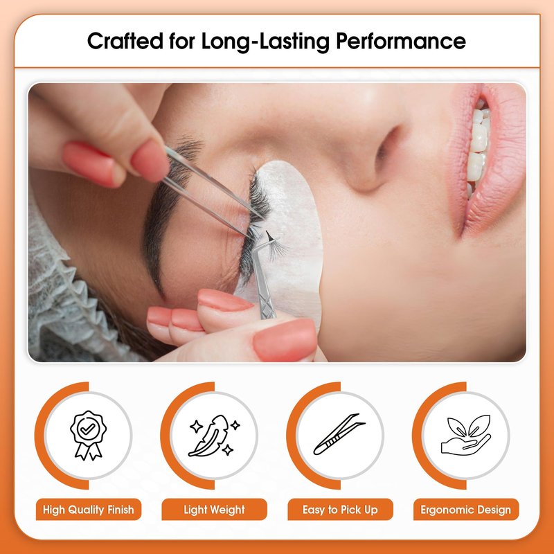 Glory 90 Degree Angle Lash Tweezers for Eyelash Extensions – Precision Fiber Tip Diamond Grip Stainless Steel Lash Tool for Mega Volume, Classic & Professional Lash Tech Supplies
