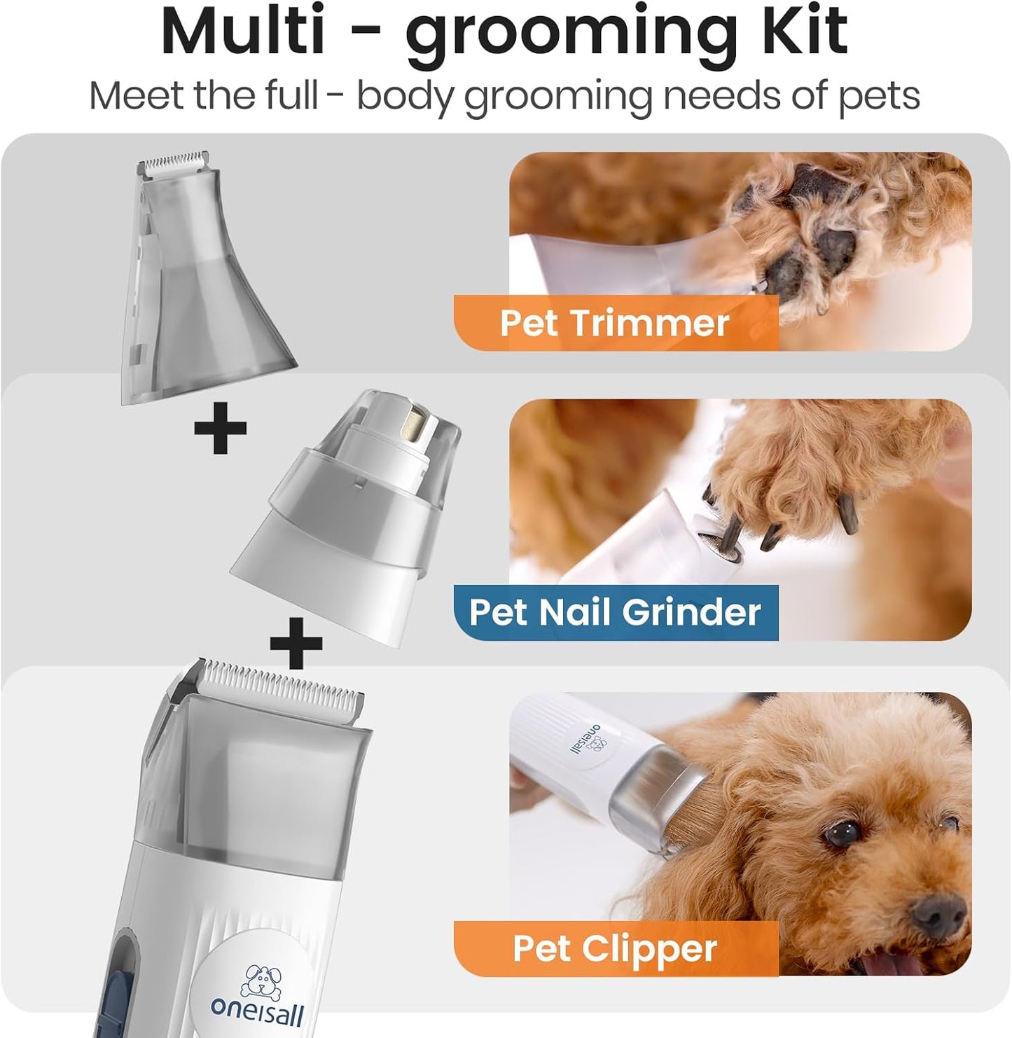 Dog Grooming Vacuum - Pet Grooming Tool with Clipper & Nail Grinder | 1.5L Dust Cup & 7 Grooming Tools (Blue)