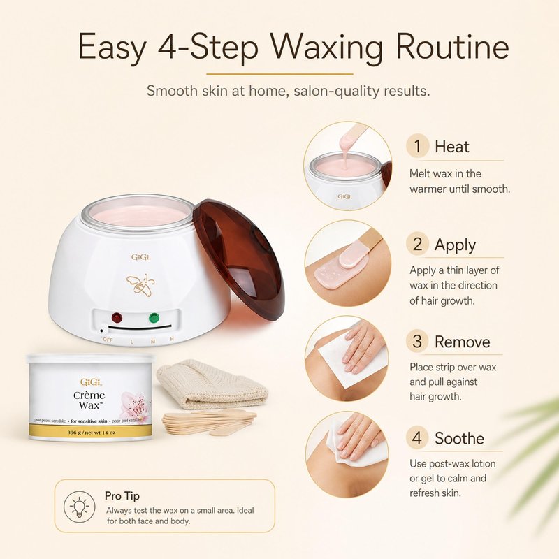 Gigi Eyebrow Waxing Kit for Women, Face and Body Hair Removal Starter Set with Mini Heater, 14 oz Honee Creme, Pre-Treatment Lotions, and Wax Muslin Strips