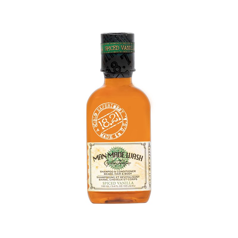 18.21 Man Made Original Spiced Vanilla 3-in-1 Body Wash, Shampoo, & Conditioner for Men, All Hair & Skin Types, Strengthens and Moisturizes in a Manly Aroma, 3.4oz