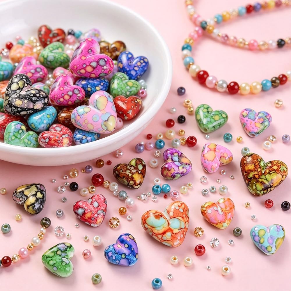 Acrylic Heart Shape Beads - 10 Pcs with 2 Holes for DIY Jewelry, Bracelets & Necklaces | Crafting Essentials