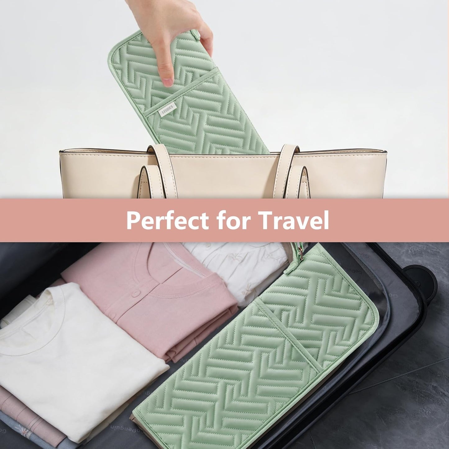 Hair Tool Organizer - Heat Resistant Mat for Flat Iron & Curling Iron | Travel Bag & Pouch in Sage Green