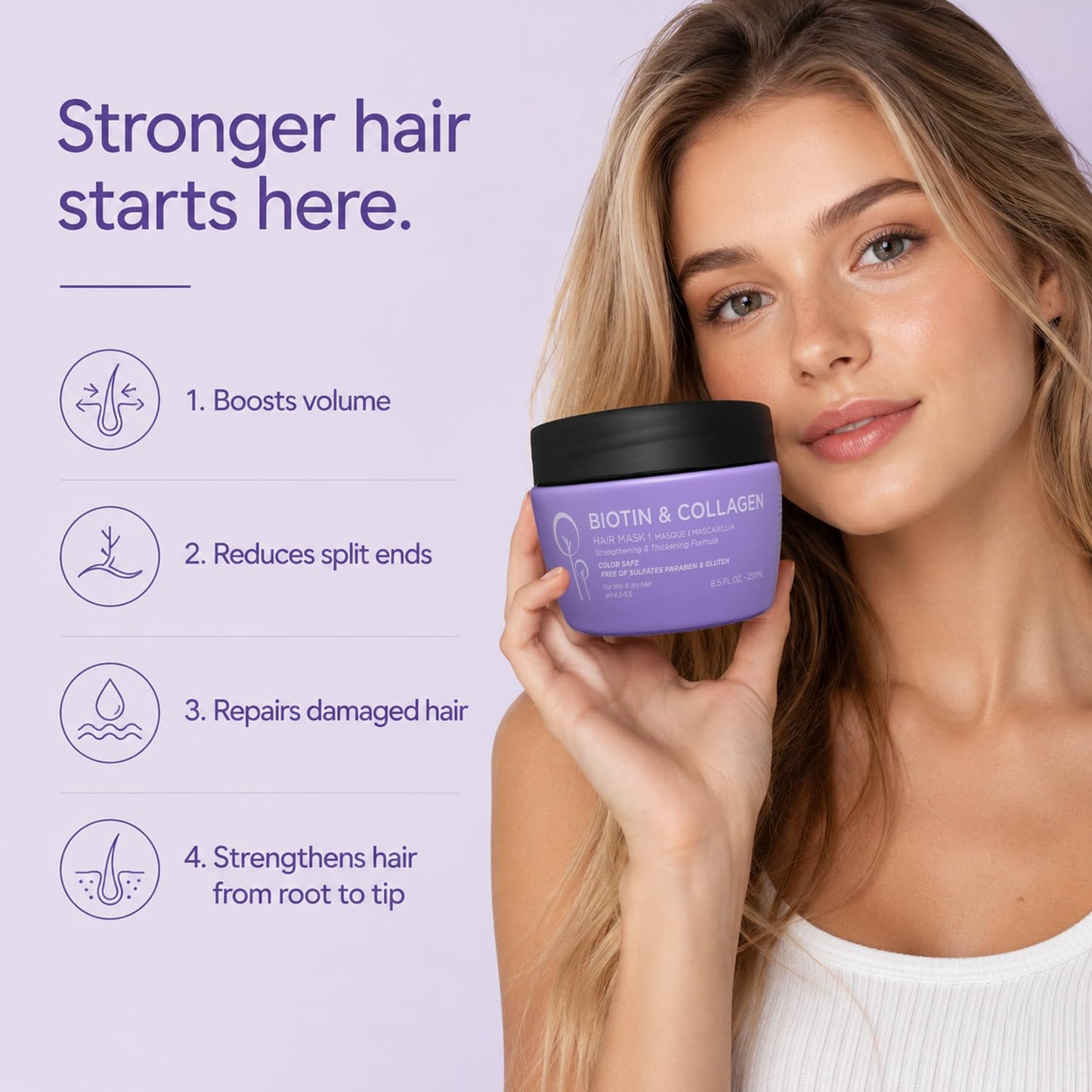 Luseta Biotin Collagen Hair Mask for Thin & Damaged Hair, Thickening 8.5oz