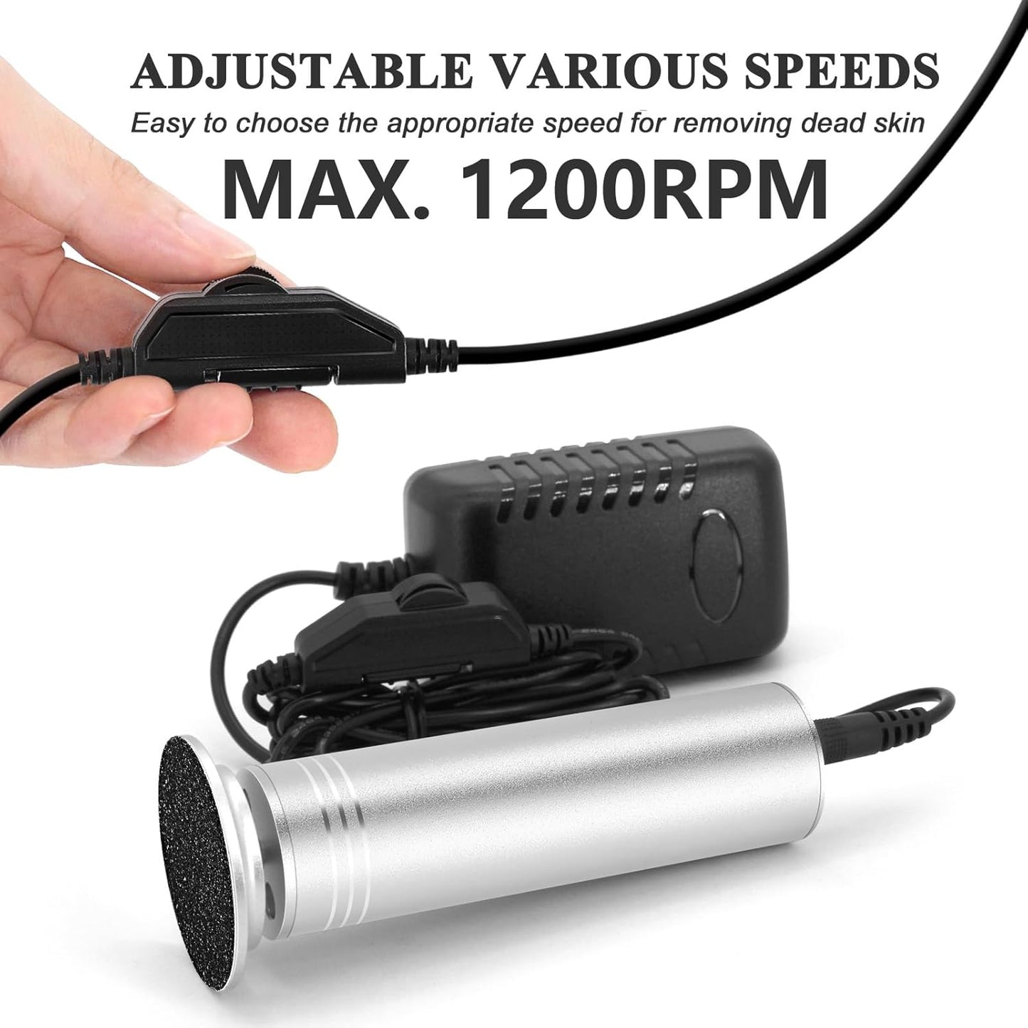 Electric Callus Remover - Professional 1200RPM Foot File with Adjustable Speed & 60 Sandpaper Discs | Silver