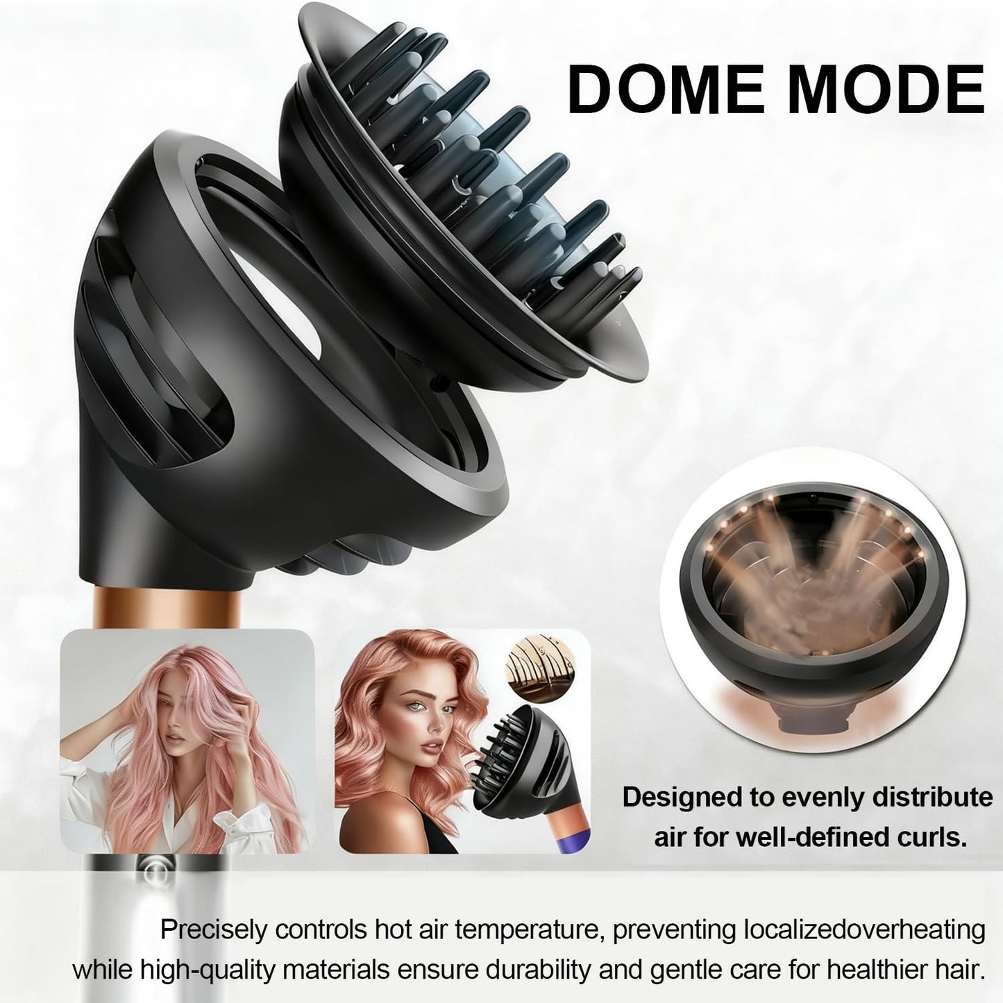 Wave Curl Diffuser Attachment for Dyson Airwrap - Extra-Large Design for Thick/Curly Hair | Heat-Safe Dome & Diffuse Modes