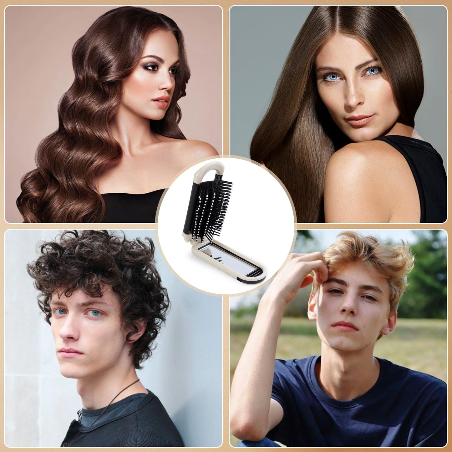 Clofiak Foldable Hair Brush with Mirror, Pocket-Size Massage Comb