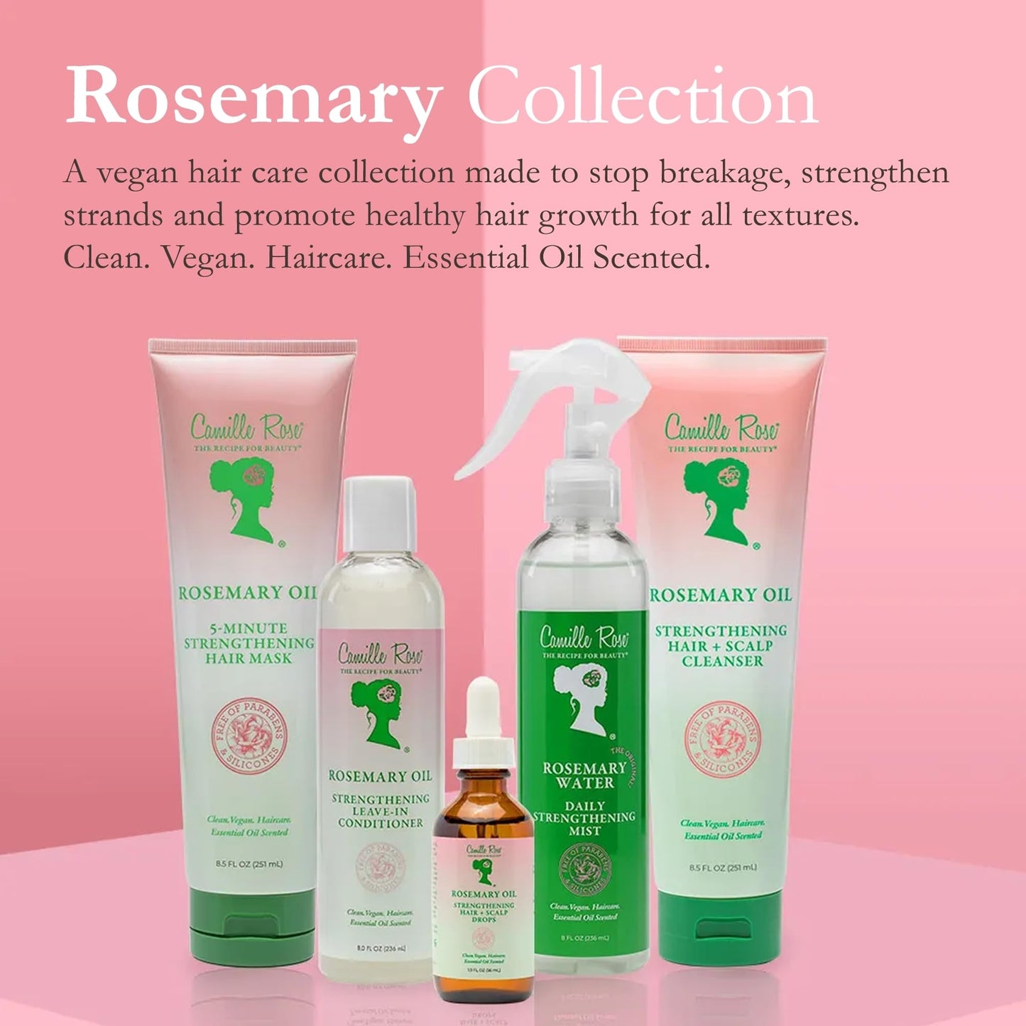 Camille Rose Hair Mask, Rosemary Oil – 5-Minute Strengthening Deep Conditioner for Refreshing Dry, Damaged Hair, Frizz Control, 8.5 Oz