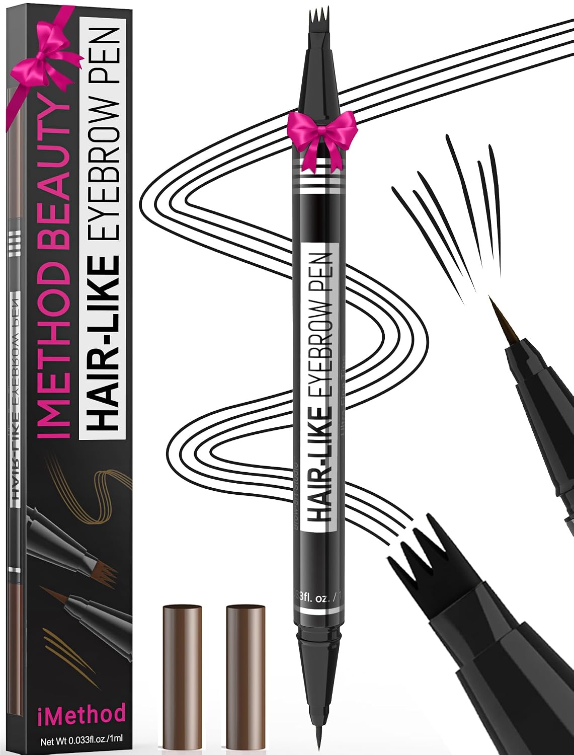 Microblading Eyebrow Pen - 2-in-1 Dual-Ended Pencil with 4-Fork & Brush Tips for Natural Hair-Like Brows | Long-Lasting Brown