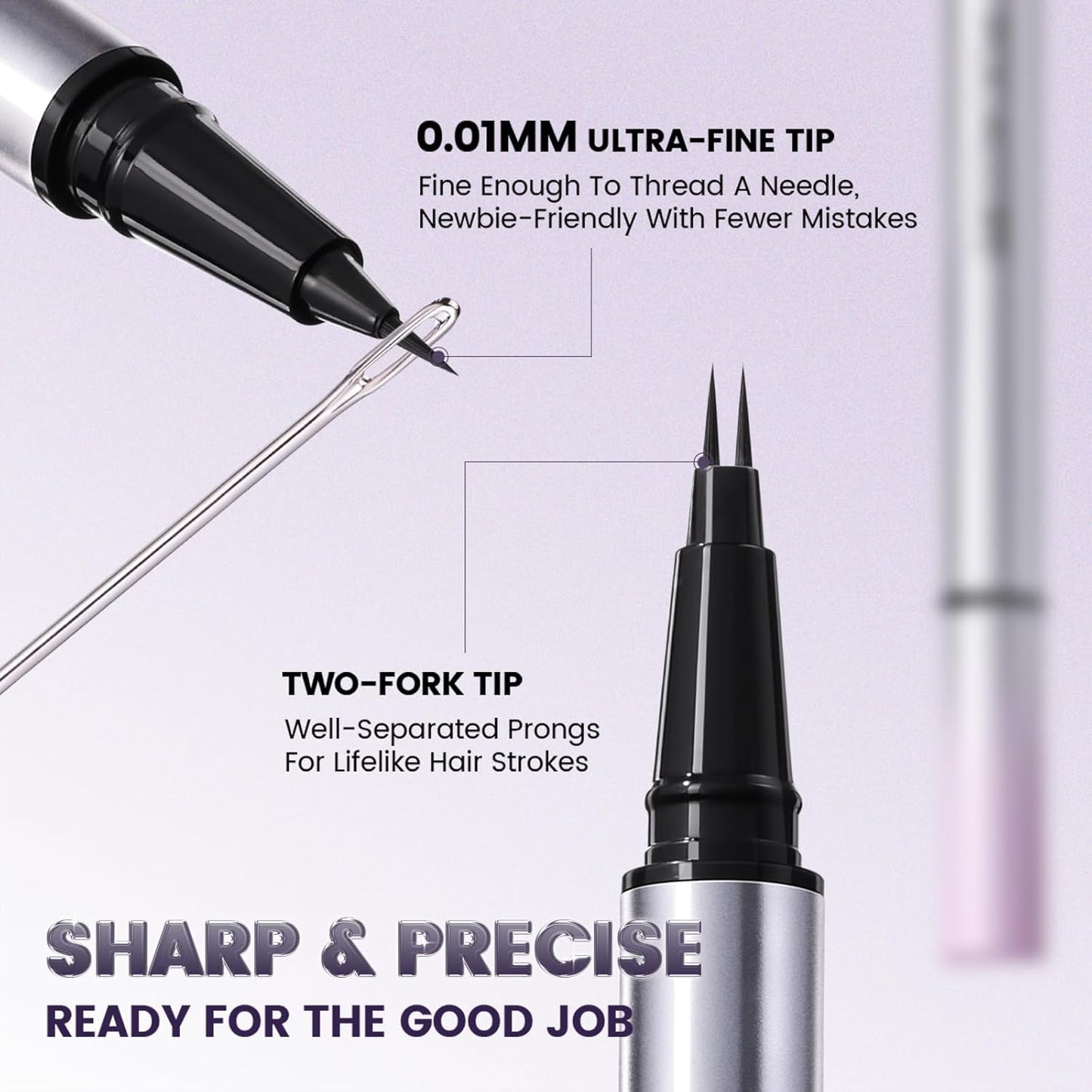 FOCALLURE 2-in-1 Dual-Ended Brow Pencil & Eyeliner - Waterproof Microblading Pen for Natural Hair-Like Strokes | Brown