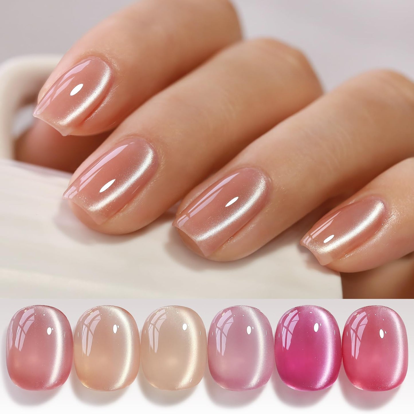 Cat Eye Gel Polish Set - 6 Shimmering Colors with Magnetic Holographic Effect | UV Nail Art Kit