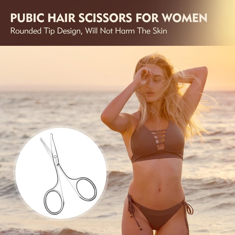 PTBTO Eyebrow Scissors, 3.75” Round Tip for Safe Nose Hair, Mustache & Bikini Trimming, Premium Stainless Steel Small Scissors with Case