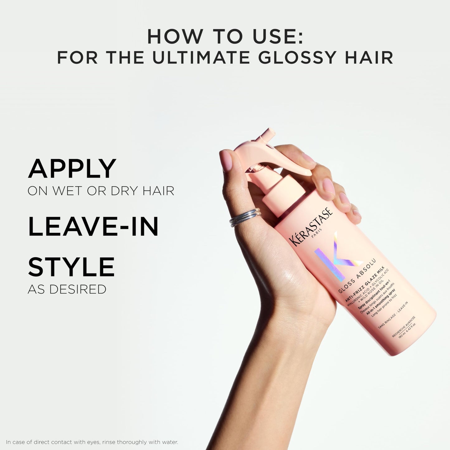 Kerastase Gloss Absolu Anti-Frizz Glaze Milk - Instantly Detangles, Hydrates & Smooths, Eases Blow-Dry, Absorbs Frizz & Fly-Aways, Protects from Heat & Humidity, For Long Hair, 6.4 Fl Oz
