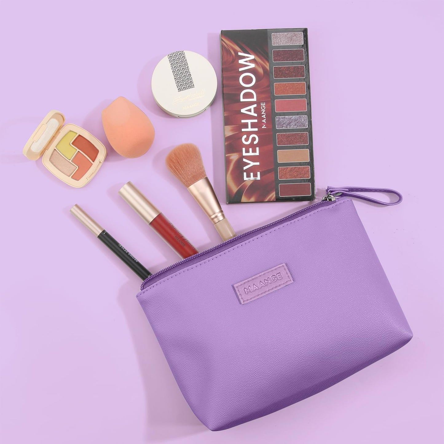MAANGE Cosmetic Bags for Women Small Makeup Bag for Purse Pu Leather Makeup Pouch Travel Makeup Bag with Zipper Make Up Bag for Travelling (Purple)