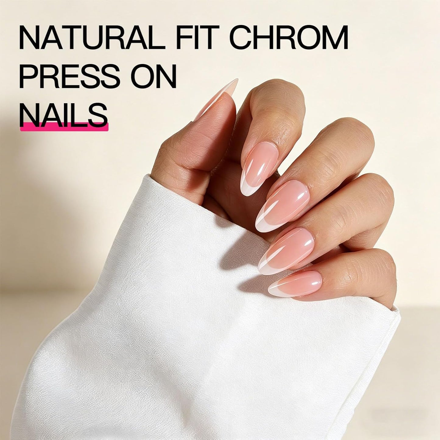 Almond French Tip Press-On Nails - 288PCS Natural Fit Fake Nails | Short & Easy Application