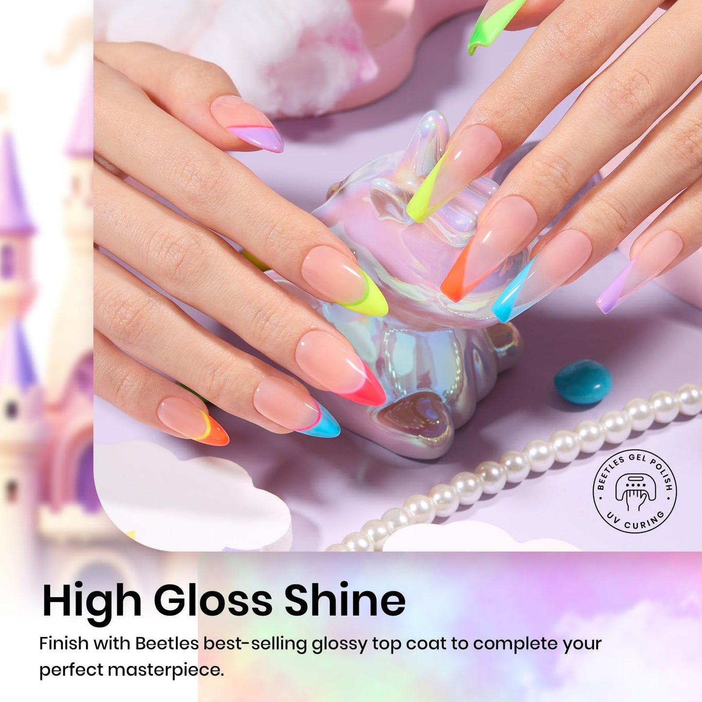 Beetles Neon Gel Nail Polish - Rainbow Kingdom, 6 Colors Hot Pink Blue Yellow Green Summer Gel Nail Polish Set, Soak Off UV LED Bright Rainbow Summer Nails Art, Long-Lasting Manicure Salon DIY Home