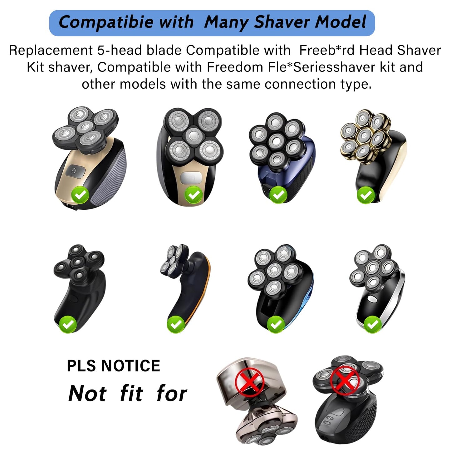Head Shaver Replacement Blade for Grooming Bald Head Shaver,5 Blades Shavers Replacemen Heads for Bald Men Freedom Shaving,Electric Razor Replacement Heads for Shaving Kit,2Packs
