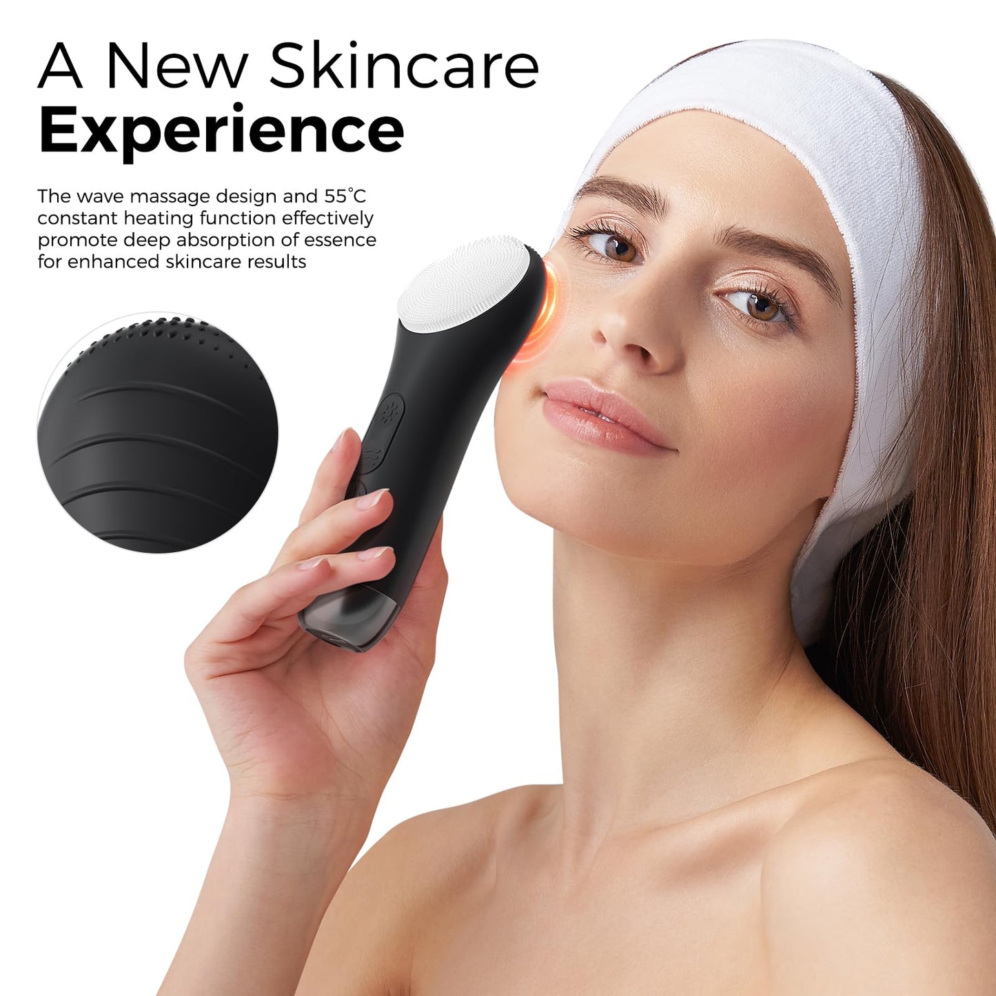Ccigedy Face Scrubber Brush, Electric Silicone Face Scrubber, Waterproof and Rechargeable Facial Cleansing Brush with 4 LED Gentle Light, Sonic Facial Pore Exfoliator Cleanser Tool for Women & Men