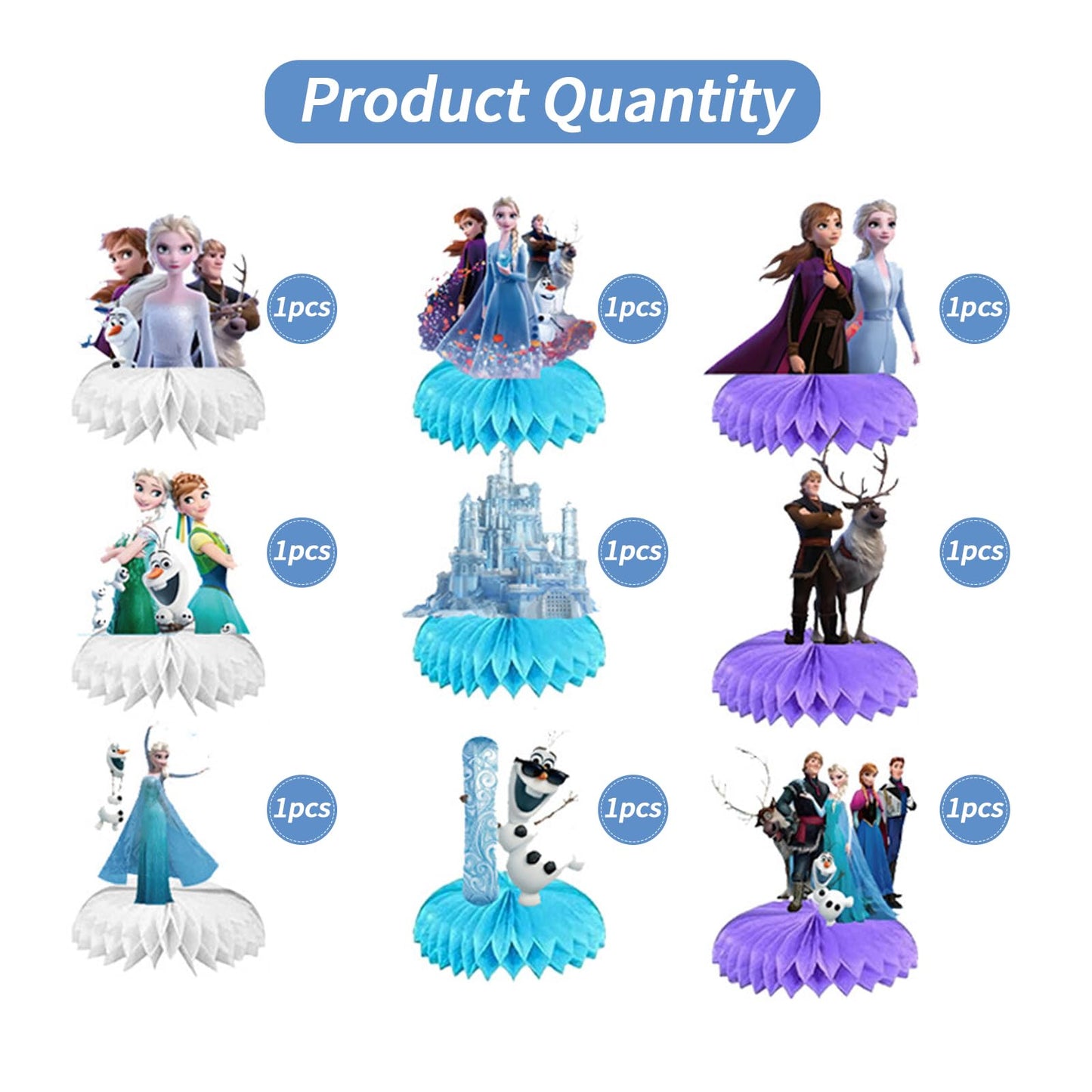 Anime Theme Double-Sided Honeycomb Centerpieces，9 Pcs Cute Snow Theme Honeycomb Decorations，Table Decorations For Party， Tabletop Decor Birthday Party Supplies
