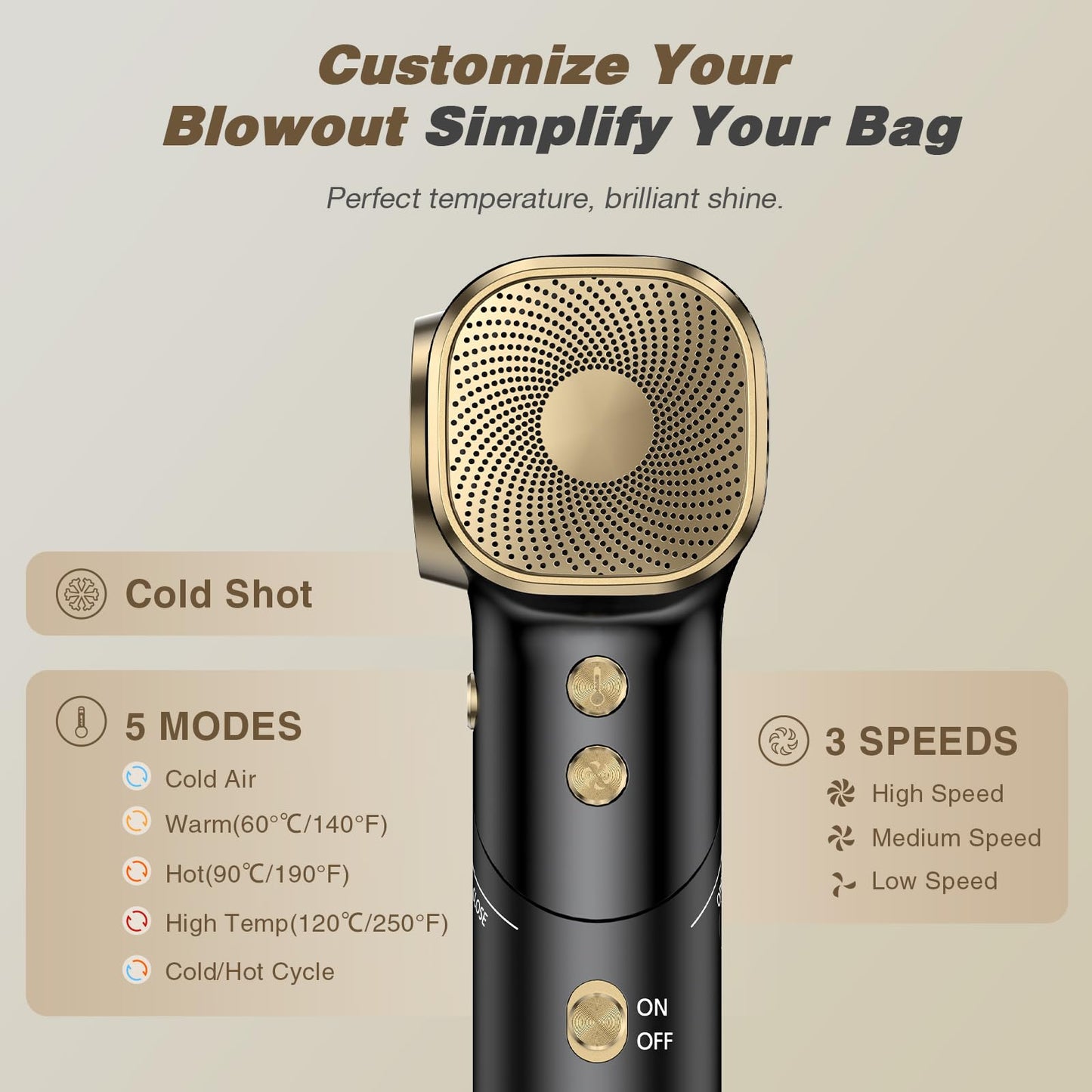 Dual Voltage Travel Hair Dryer with Diffuser, 1900W Professional High-Speed Ionic Blow Dryer for Fast Drying, Lightweight, No Heat Damage, Global Use 110V-240V