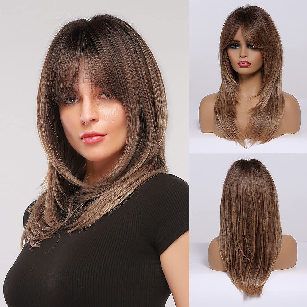 Long Layered Blonde Wig - Synthetic Hair with Bangs | Natural Wavy, Heat Resistant for Daily & Party Wear