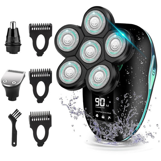 Electric Head Shaver for Bald Men, 6 in 1 Mens Electric Heads Razor Bald Head Shaver Cordless Razor Men, IPX7 Wet/Dry Waterproof Men's Rotary with Shavers Kit LED Display (Green)