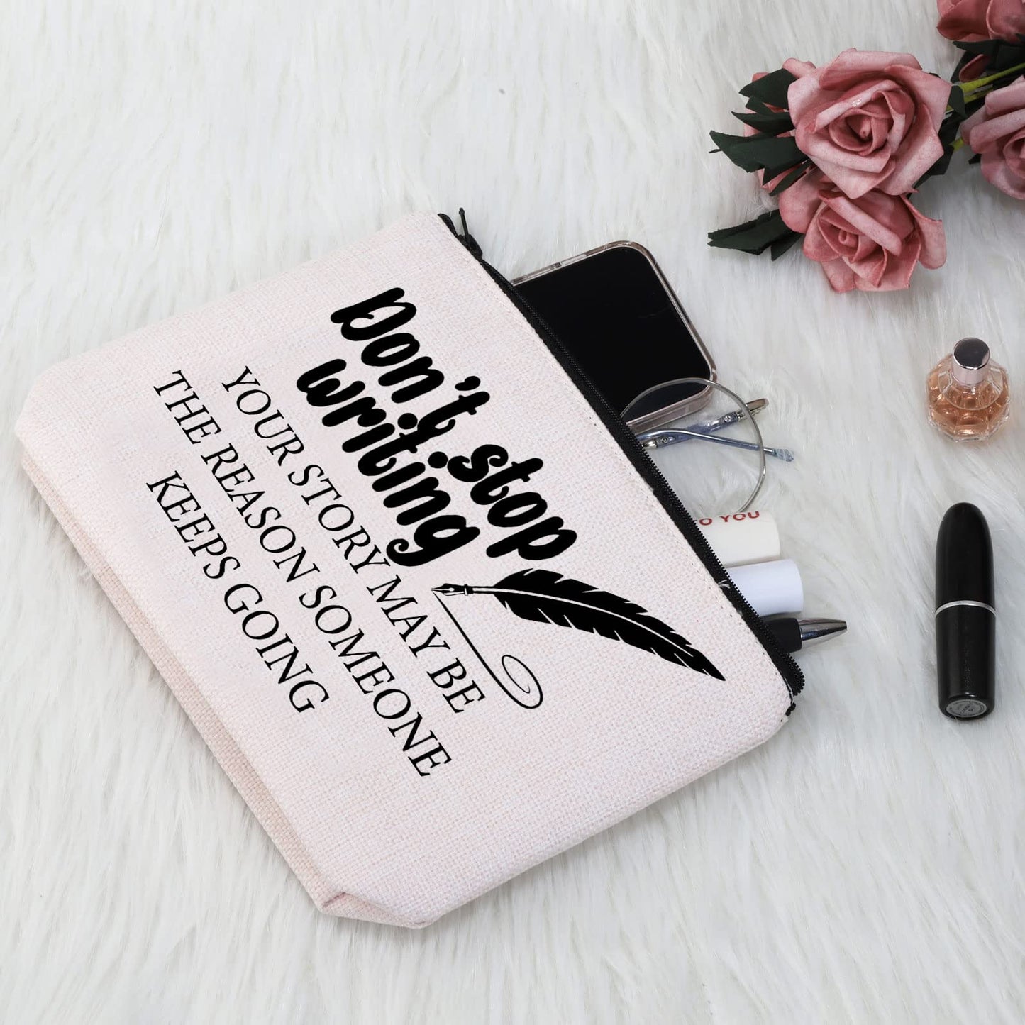 G2TUP Creative Writer Gift Don’t Stop Writing Makeup Bag Future Author Cosmetic Bag Novelist Gift Writer Appreciation Gift Zipper Travel Bag