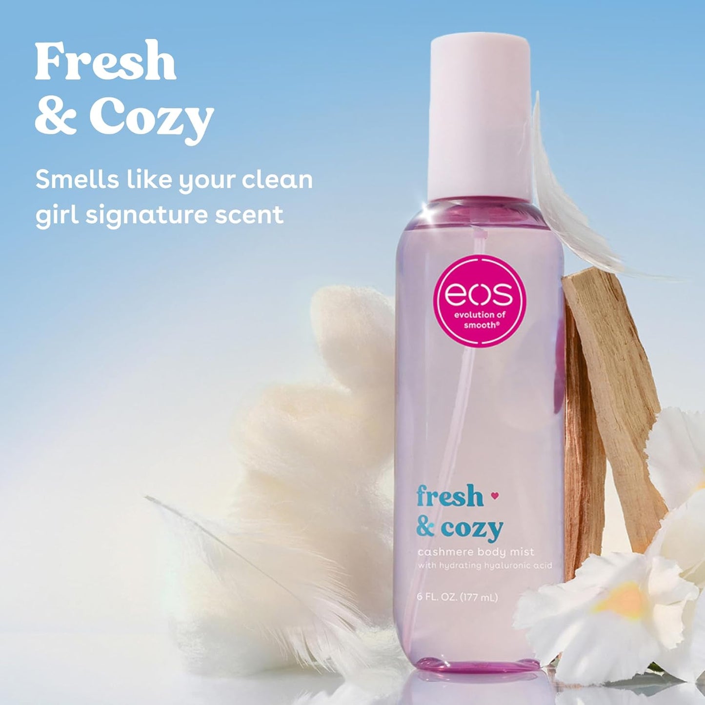 EOS Cashmere Body Mist - Fresh & Cozy Body Spray for Women | Moisturizing Hair Mist with Hyaluronic Acid & Glycerin, 6 fl oz
