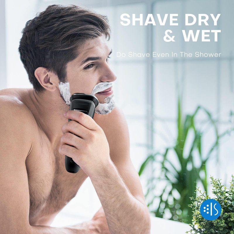 Men's Electric Shaver - LOBINH 3D Rechargeable Waterproof IPX7 Wet & Dry Shaving Electric Razor Rotary Shaver for Men with Pop-up Sideburn Trimmer,1 Hour Fast Charging, LCD Power Indicator - PA188